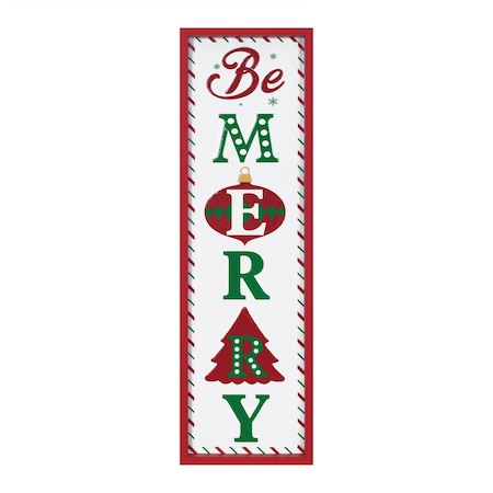 Homeroots 30" X 9" Green Red And White Christmas Be Merry Iron Hanging Wall Decor 634275