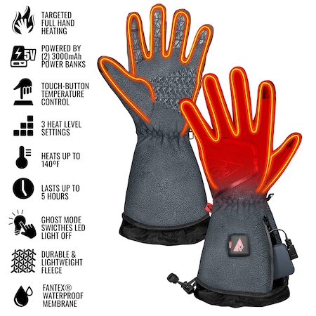 Actionheat 5V Slim-Fit Fleece Battery Heated Gloves, Women's, Grey, L 810058853677