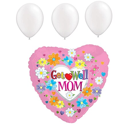Loonballoon Get Well Balloons, 17 inch GET WELL MOM, Pearl White Latex Set LOON-LAB-214572-C-U