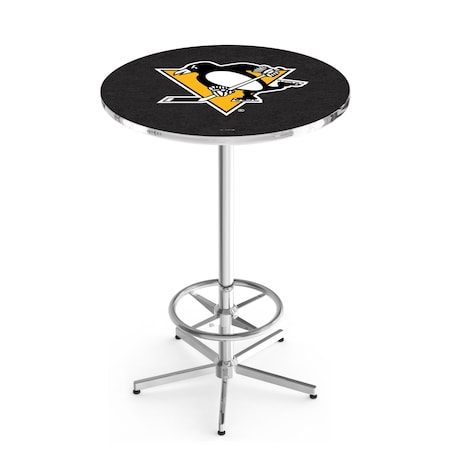 Holland Bar Stool Co 42" Chrome Pittsburgh Penguins Pub Table, 36" dia. Top L216C4236PitPen