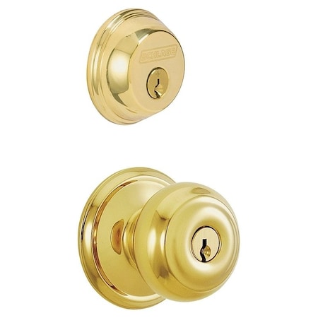 Schlage Georgian Series Knob Lockset, 2 Grade, Keyed Alike Key, Steel, Brass, 238 x 234 in Backset FB50VGEO505