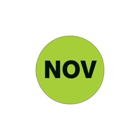 Bubblefast 1'' Circle - ''NOV'' Fluorescent Green Months of the Year Labels BFDL6733
