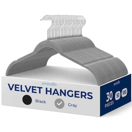 Serenelife Shirt Hangers, Premium Non-Slip Velvet Hangers Pack with 360 degrees Swivel Hooks, Slim, 30PK SLSHGR30