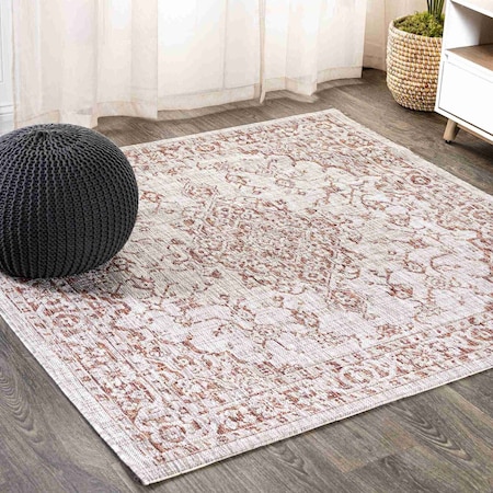 Jonathan Y Rozetta Boho Medallion Textured Weave Red/Taupe 5 ft Square Indoor/Outdoor Area Rug SMB102A-5SQ