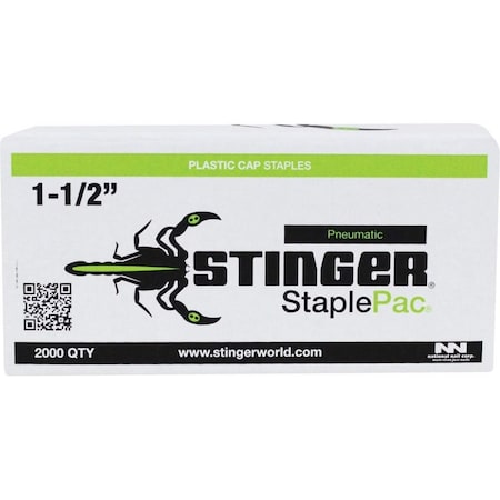 Stinger Cap Staples, 1-1/2'' StaplePac, 1'' Caps, 7/16'' Crown Staples 18ga, 2000 ct 136094