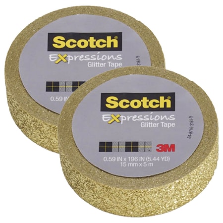 Scotch Expressions Glitter Tape, .59" x 196", Gold Glitter, 2PK C514-GLD