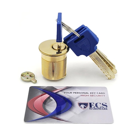 Ecs Hardware Durable Premium Mortise Cylinder, 1-1/4 in US3 Polished Brass with 5 Keys and Card ECSH-HMC03-US3