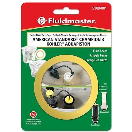 Fluidmaster Toilet Flush Valve Seal, For American Standard Champion 3, Kohler AquaPiston Flush Valves 510K-001-P10