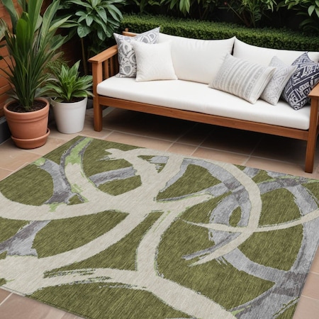 Homeroots 9' X 12' Olive Green Beige And Gray Abstract Washable Indoor Outdoor Area Rug 599146