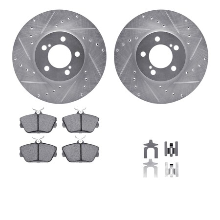 Dynamic Friction Co DFC Rotors-Drilled & Slotted-Silver w/ EURO 5000 Ceramic Brake Pads Incl Hdw 7612-54001