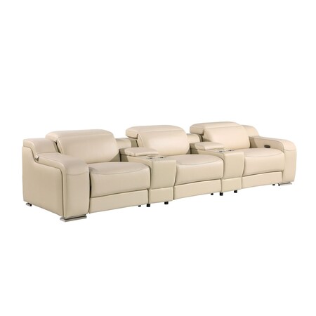 Homeroots 129" Beige Italian Leather Reclining USB Sofa 632896