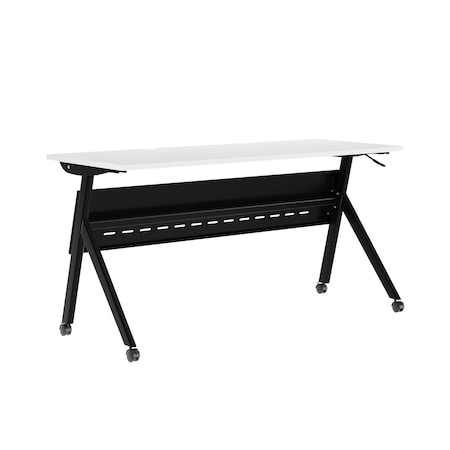 Flash Furniture Davis 60in. x 24in. HD Nesting Table w/Y-Legs, Modesty Panel, 1in. Thick White Tabletop, Blk Frame MT-M6024-Y-LEG-WHTBLK-GG