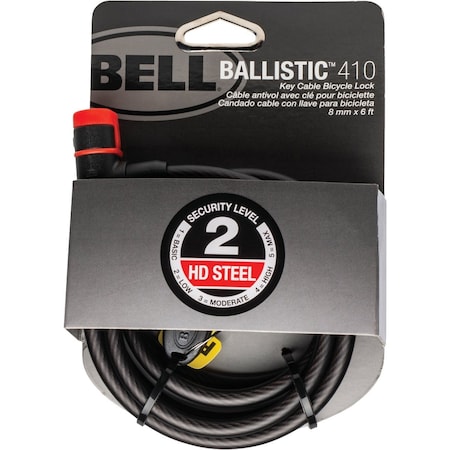 Bell Sports Ballistic 410 6 Ft. x 8mm Braided Steel Cable Bicycle Key Lock 7122013