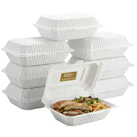 Eco Harmony Products Clamshell Hinged Food Storage Container, MFPP, Center Slide, 9.25" x 6.5", 150PK 804605