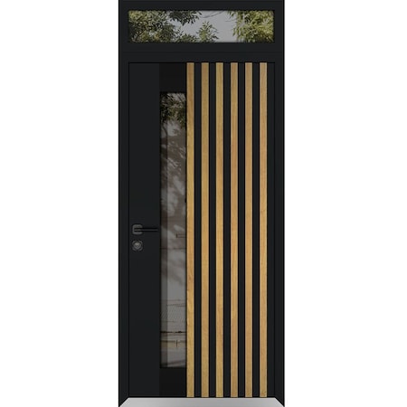 Vdomdoors Aluminum Door Cynex 6113 Natural Oak Entry Steel Metal Modern Painted W36xH80+16 Right Inswing CYNEX6113EXD-OAK-W36xH80+16-RH-I