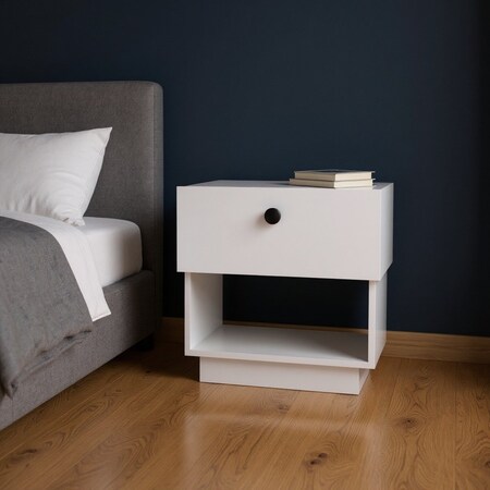 Homeroots 20" White Wood One Drawer Nightstand 543688