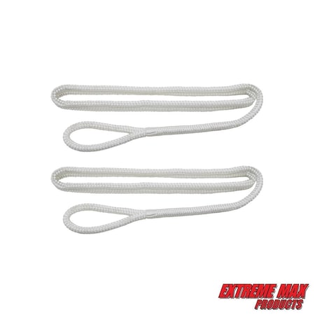 Extreme Max 3006.2591 BoatTector Premium Double Braid Nylon Fender Line Value 2-Pack-3/8" x 6' White 3006.2591