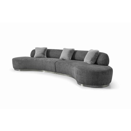Homeroots 150" Dark Gray Boucle Curved Sofa With Toss Pillows 719425