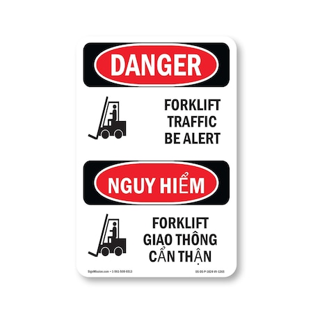 Signmission Safety Sign, OSHA Danger, 24" Height, Rigid Plastic, Forklift Traffic Bilingual OS-DS-P-1824-VV-1265