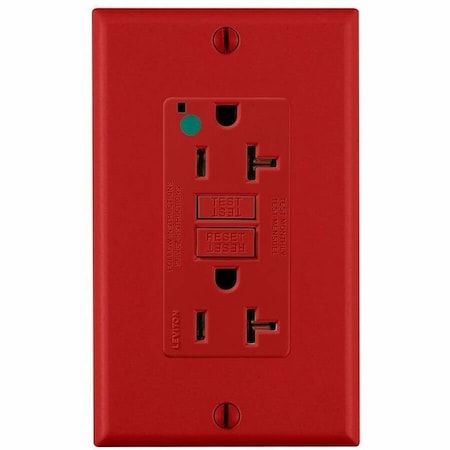 Leviton GFIRcptcl, 20A, 125VAC, Rd, Polycarbonate GFNT2-HGR