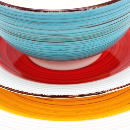 Gibson Home Confetti Band 12 Piece Mix and Match Round Ceramic Dinnerware Set in Assorted Colors 116932.12