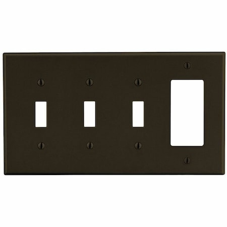 Hubbell Wiring Device-Kellems Wallplate, 4-Gang, 3) Toggle 1) Decorator, Brown P326