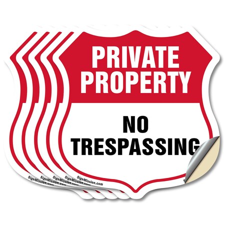 Signmission Private Property Shield Sign No Trespass, 6 inch X 6 inch, Vinyl Decal, 5PK SHI-D-5PACK-6-454