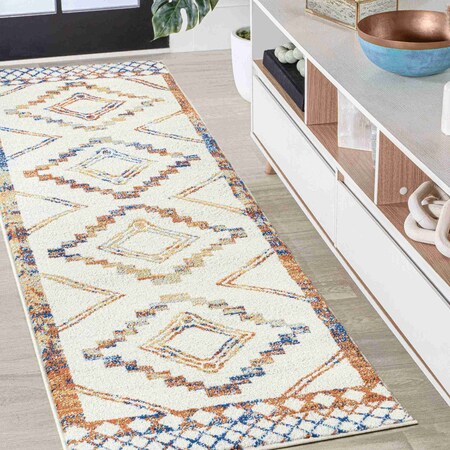Jonathan Y Amir Moroccan Beni Souk Ivory/Blue/Orange 2 ft. x 8 ft. Runner Rug MOH200E-28