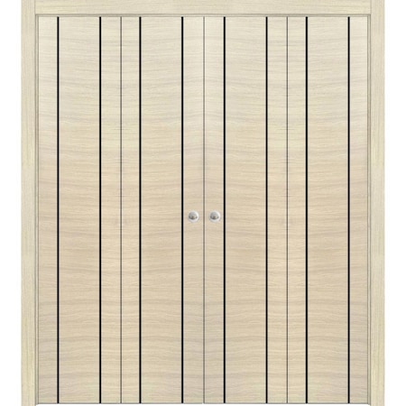 Sartodoors Sliding Closet Double Bi-fold Doors, Planum 0017 Natural Veneer and Aluminum Strips, Sturdy Tracks PLANUM0017DBF-SHP-96 x 96 (4* 24x96)