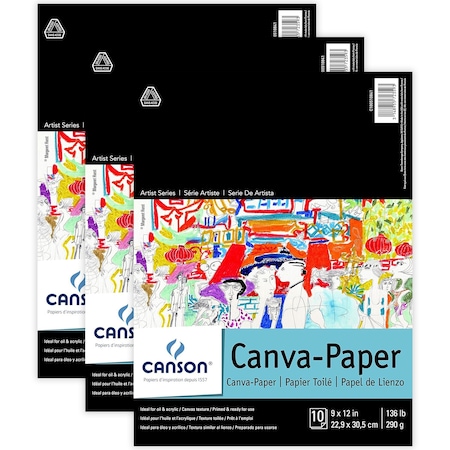 Canson Artist Series Canva Canvas Pad, Foldover Binding, 10 Sheet, 9x12 inch, 3PK C100510841