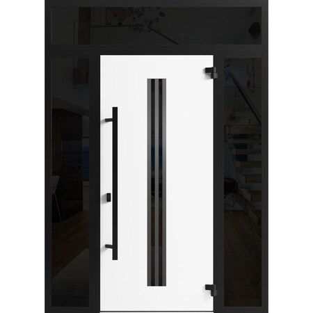 Vdomdoors Front Exterior Prehung Steel Door Ronex1055 Teak 2 Sidelight and Transom Window Sidelite Entry RONEX1055EXD-OAK-W14+36+14 X H80+16-LH-I