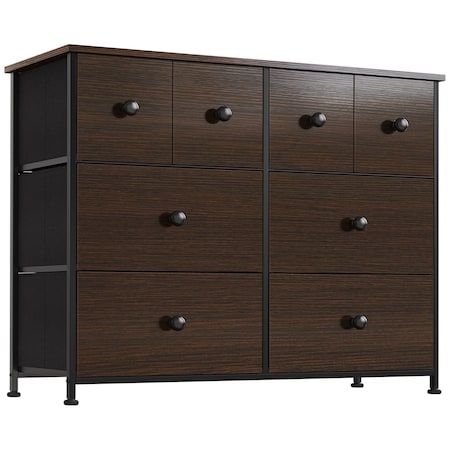 Homeroots 39" Brown Rustic Fabric Bin and Manufactured Wood Eight Drawer Dresser 438313