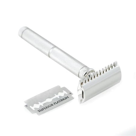 Bey Berk International Bey-Berk International  Chrome Plated Safety Razor with Diamond Cut Design Handle, Silver BB01