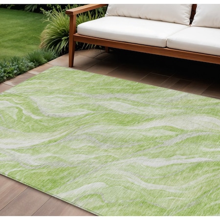 Homeroots 8' X 10' Green And Ivory Abstract Washable Indoor Outdoor Area Rug 582977