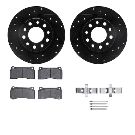 Dynamic Friction Co DFC Rotors-Drilled & Slotted-Black w/ 5000 Advanced Brake Pads Incl Hdw 8512-40026