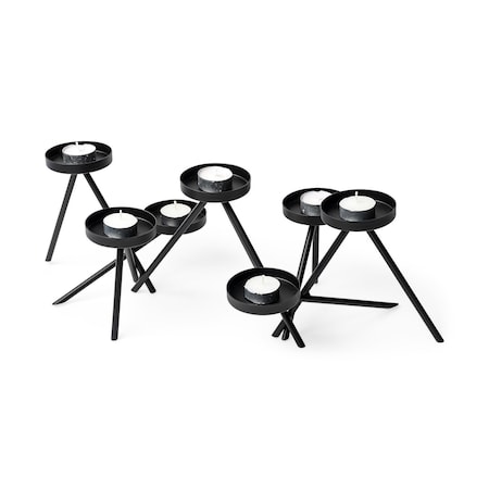 Homeroots 7" Black Geometric Metal Tabletop Votive Candle Holder 608525