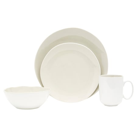 Homeroots White and Natural Sixteen Piece Round Ceramic Service For Four Dinnerware Set 534548