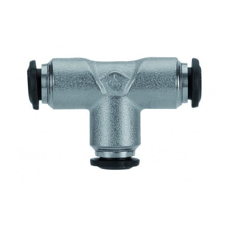 Usa Industrials Push to Connect Tube Fitting, Nickel Plated Brass w/ Plastic Release Ring, Union Tee, 4mm Tube OD ZUSA-TF-PTC-NPBR-250