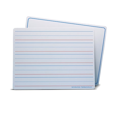 Flipside 9" x 12" Red & Blue Ruled, Two-Sided, Dry Erase Learning Mat - 48 Pack 20234