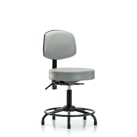 Blue Ridge Ergonomics Vinyl Stool, Back, Desk, Round Tube Base, Glides, Sterling BR-VDHST-RT-T0-RG-8840