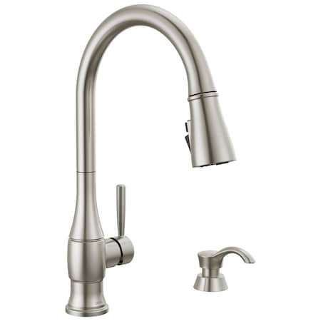 Delta Hazelwood Single H&le Pull-Down Kitchen Faucet with Soap Dispenser & ShieldSpray Technology 19831Z-SPSD-DST