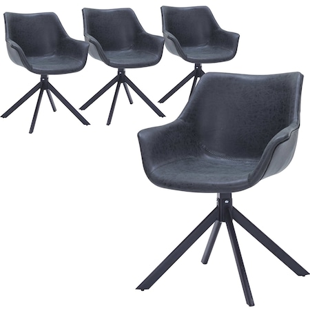Leisuremod Markley Swivel Leather Dining Arm Chair with Iron Legs, 4PK ESCBL-26-BL4