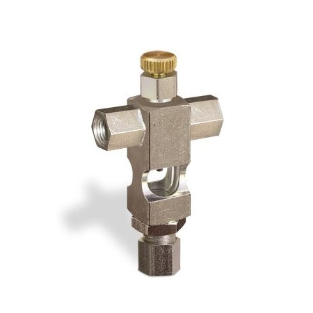 Oil-Rite Cross Sight Feed Valve with 1/8in. Inlet, Vented - Handwheel, 1/8in. Female NPT, 1/4in. OD Tube B1628-215B1HW