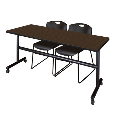 Regency Kobe Flip-Top Training Nesting Table W/ 2 Zeng Stack Chairs, 72 in W, 30 in L, Neo Walnut MKFT7230NW44BK