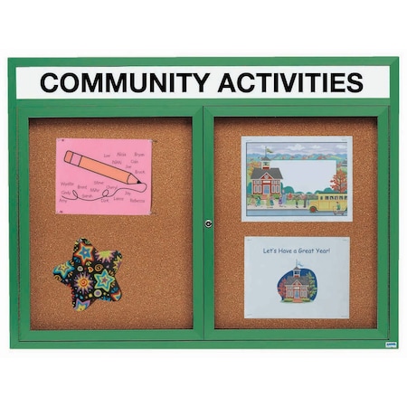 Aarco Enclosed Bulletin Board w/ Header Green Powder Coated Al Frame, 48''Hx60''W DCC4860RHG