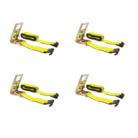 Mytee Products 3inX30ft Ratchet Straps w/flat hook, WLL 5,000 Trailer Tie Down - Yellow, 4PK RS330x4