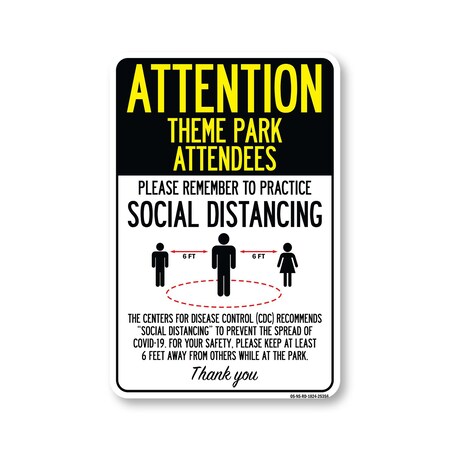 Signmission PSA Theme Park Attendees Practice Social Distancing 24in X 18in Wall Graphic, OS-NS-RD-1824-25356 OS-NS-RD-1824-25356
