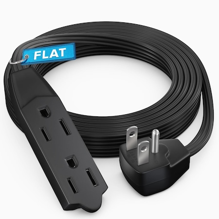 Maximm 10ft 16AWG 3-Prong Flat Plug Extension Cord 125V 13A UL, Black ADW-90-33F10-16B0
