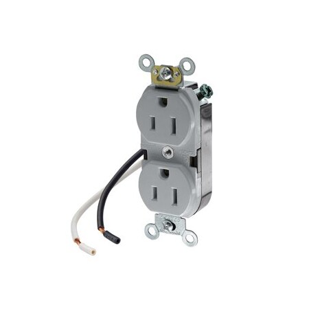 Leviton Industrial Series Heavy Duty Grade Duplex Receptacle, 15 Amp, 125 Volt 5262-CGY