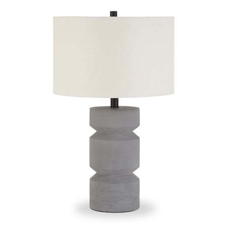 Homeroots 23" Gray Concrete Faceted Column Table Lamp With White Drum Shade 523608